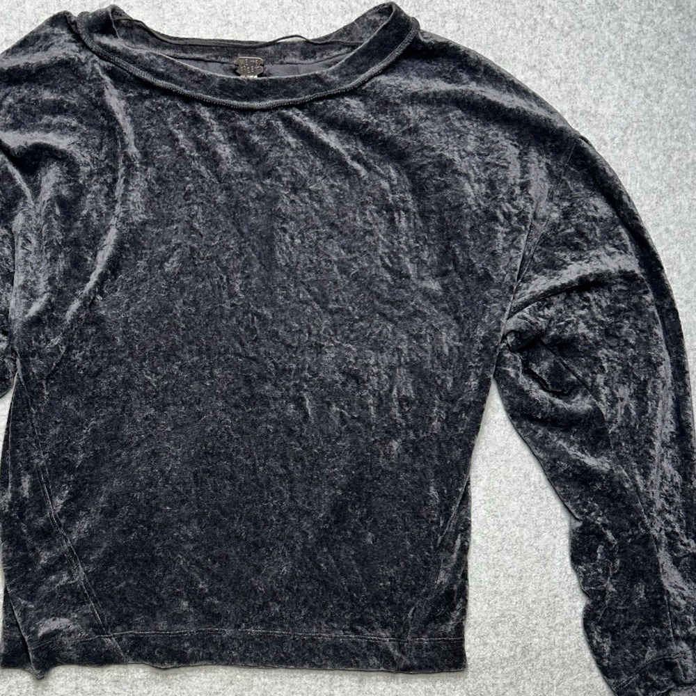 We The Free Velvet Top Womens‎ S Charcoal Gray Boat Neck Crushed Boho Indie 90s
